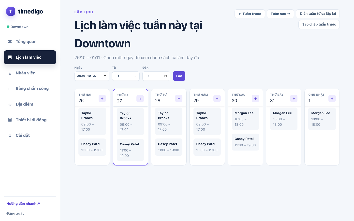Lịch làm việc trong tuần